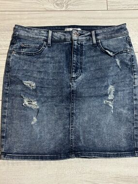 GUESS Denim Distressed Pencil Skirt - Dark Blue